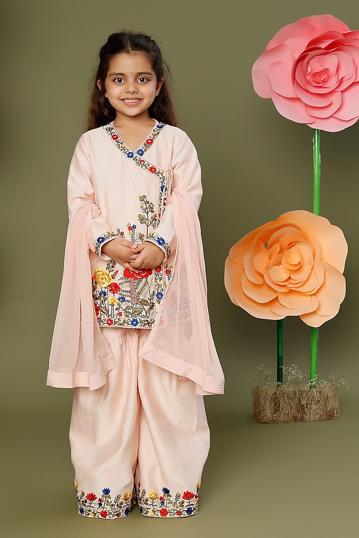 Pink Embroidered Sharara Set For Girls by BAL BACHCHE by ROHIT BAL