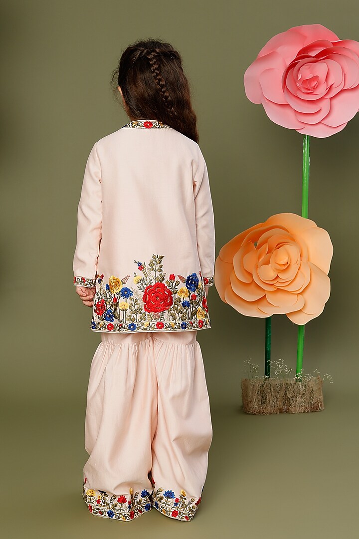 Pink Embroidered Sharara Set For Girls by BAL BACHCHE by ROHIT BAL at Pernia's Pop Up Shop
