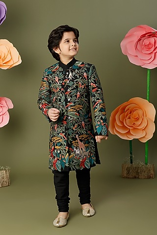 Black Embroidered Sherwani For Boys by BAL BACHCHE by ROHIT BAL
