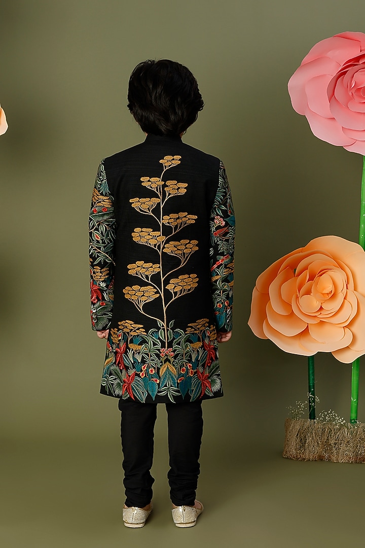 Black Embroidered Sherwani For Boys by BAL BACHCHE by ROHIT BAL at Pernia's Pop Up Shop