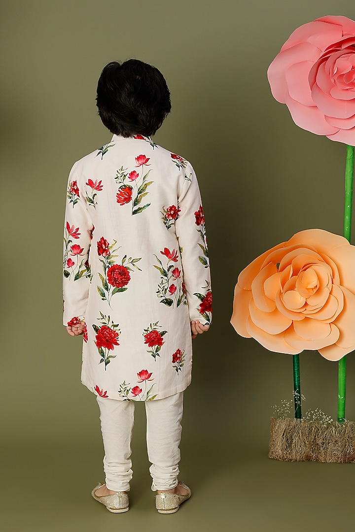 Ivory Floral Digital Printed Kurta Set For Boys by BAL BACHCHE by ROHIT BAL at Pernia's Pop Up Shop