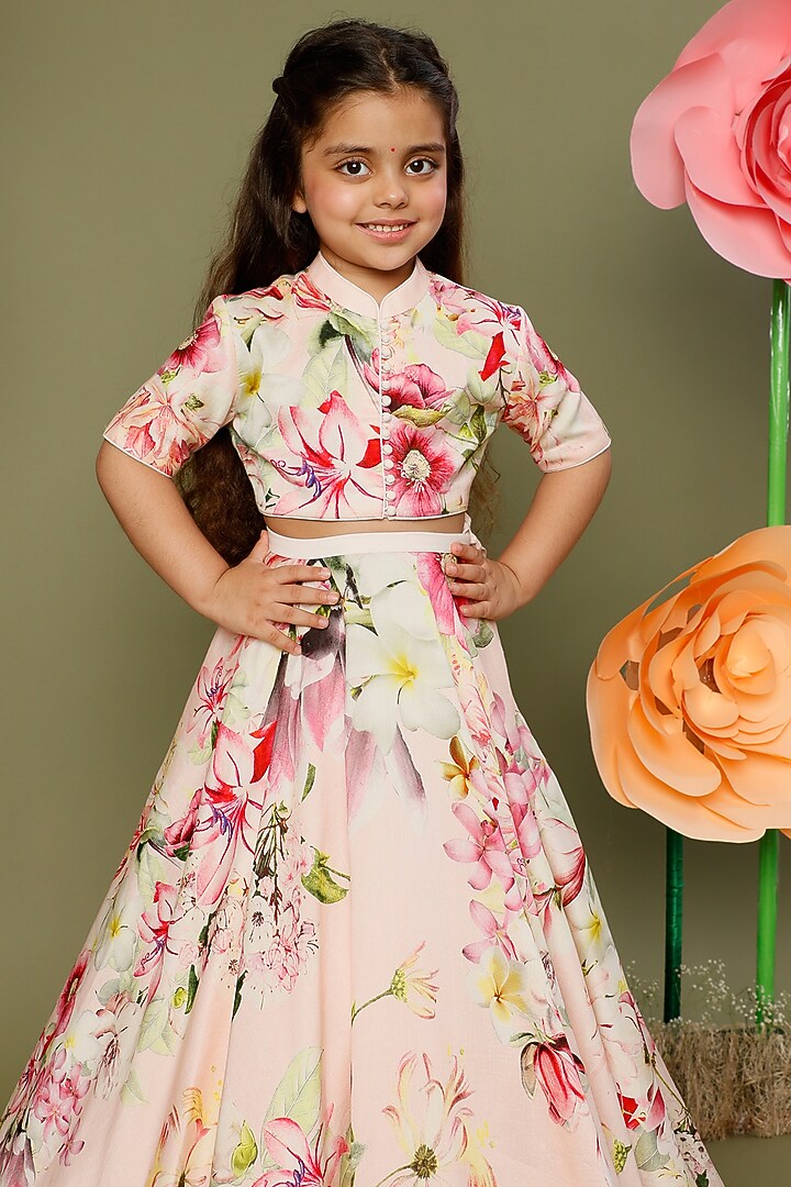 Pink Printed Lehenga Set For Girls by BAL BACHCHE by ROHIT BAL at Pernia's Pop Up Shop