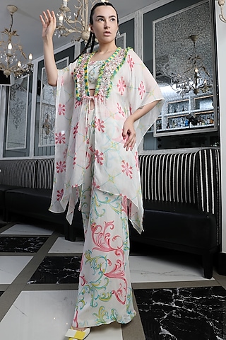 White Printed Kaftan Set by Rebecca Dewan