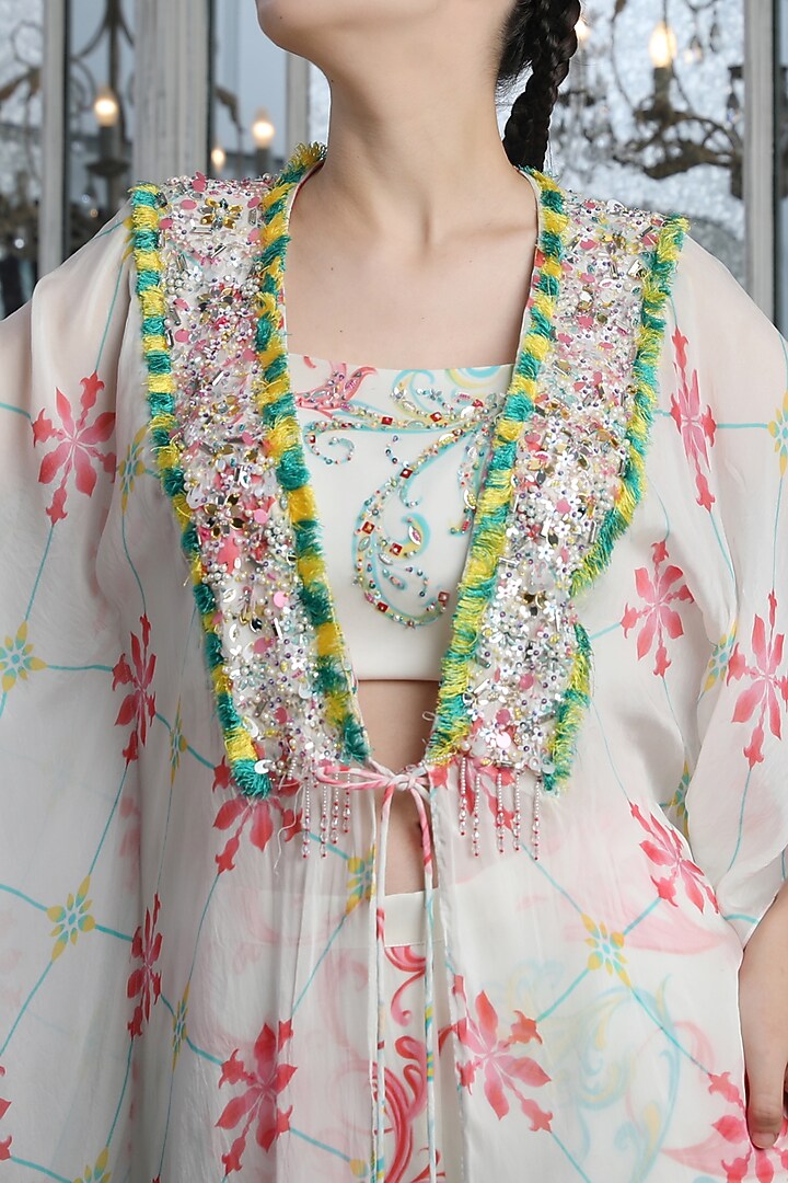 White Printed Kaftan Set by Rebecca Dewan at Pernia's Pop Up Shop