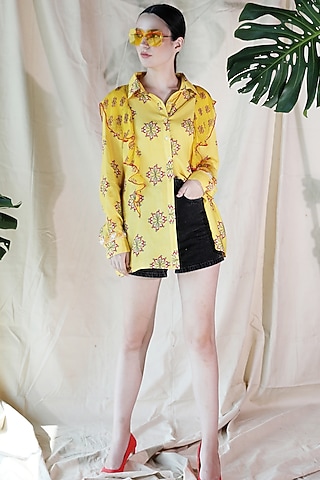 Yellow Printed Shirt by Rebecca Dewan
