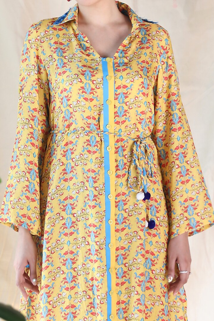 Yellow Printed Summer Shirt Dress by Rebecca Dewan at Pernia's Pop Up Shop