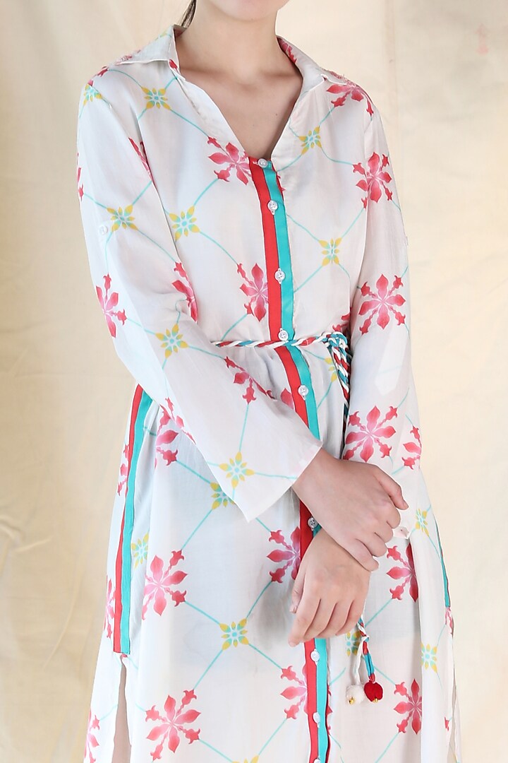 White Printed Summer Shirt Dress by Rebecca Dewan at Pernia's Pop Up Shop