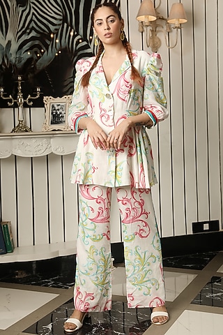 Multi-Coloured Printed Pant Set by Rebecca Dewan