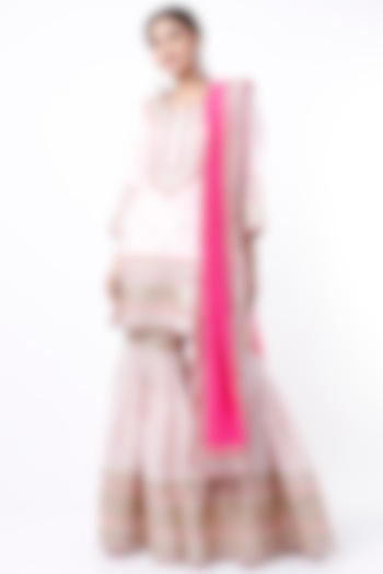 Blush Pink Embroidered Sharara Set by Rebecca Dewan