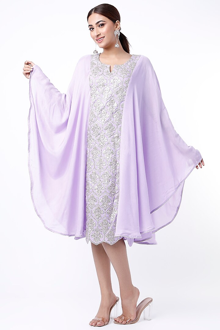 Lilac Embroidered Kaftan Dress by Rebecca Dewan