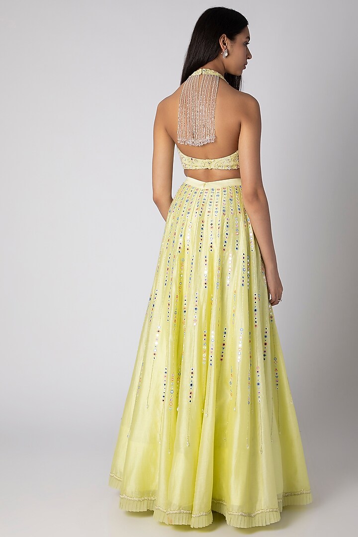 Lime Yellow Embroidered Wedding Lehenga Set by Rebecca Dewan at Pernia's Pop Up Shop