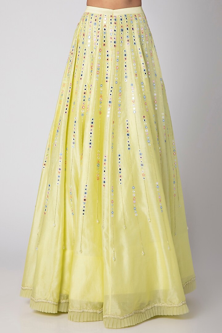 Lime Yellow Embroidered Wedding Lehenga Set by Rebecca Dewan at Pernia's Pop Up Shop