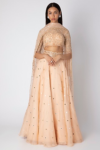Peach Embroidered Gharara Set by Rebecca Dewan