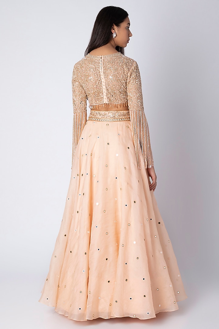 Peach Embroidered Gharara Set by Rebecca Dewan at Pernia's Pop Up Shop