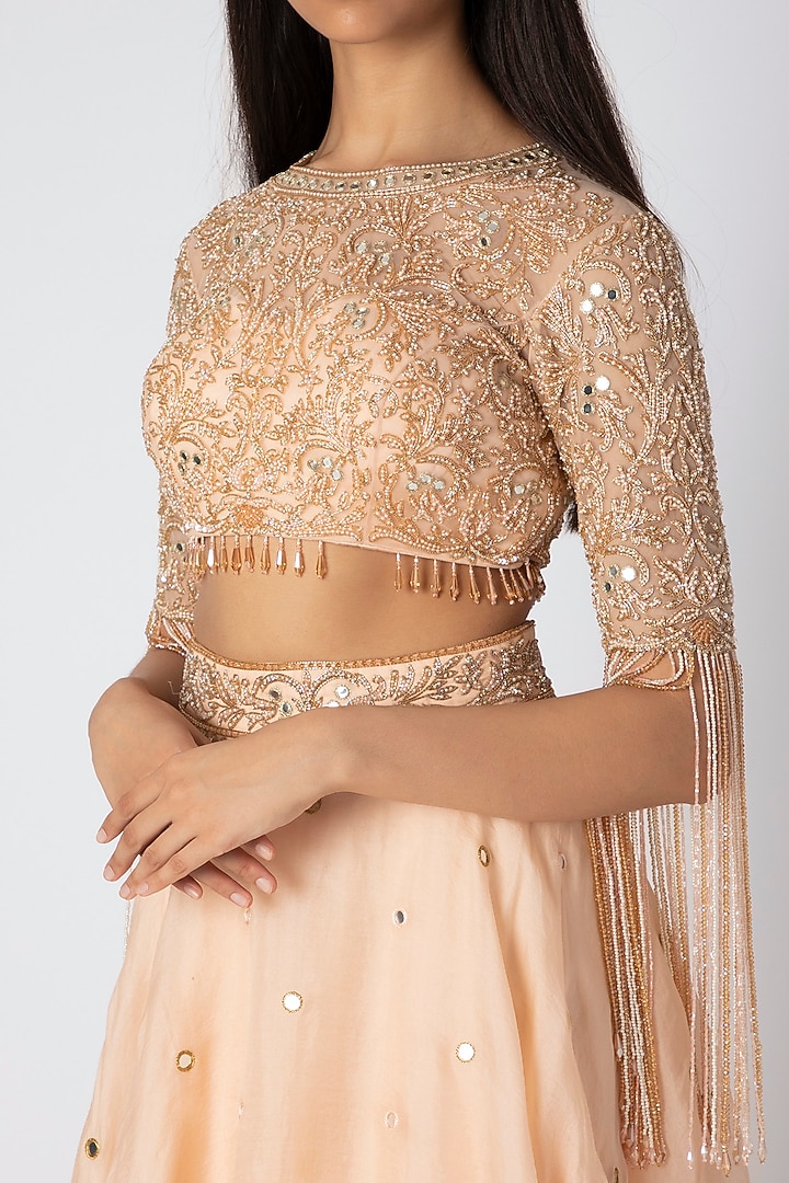 Peach Embroidered Gharara Set by Rebecca Dewan at Pernia's Pop Up Shop