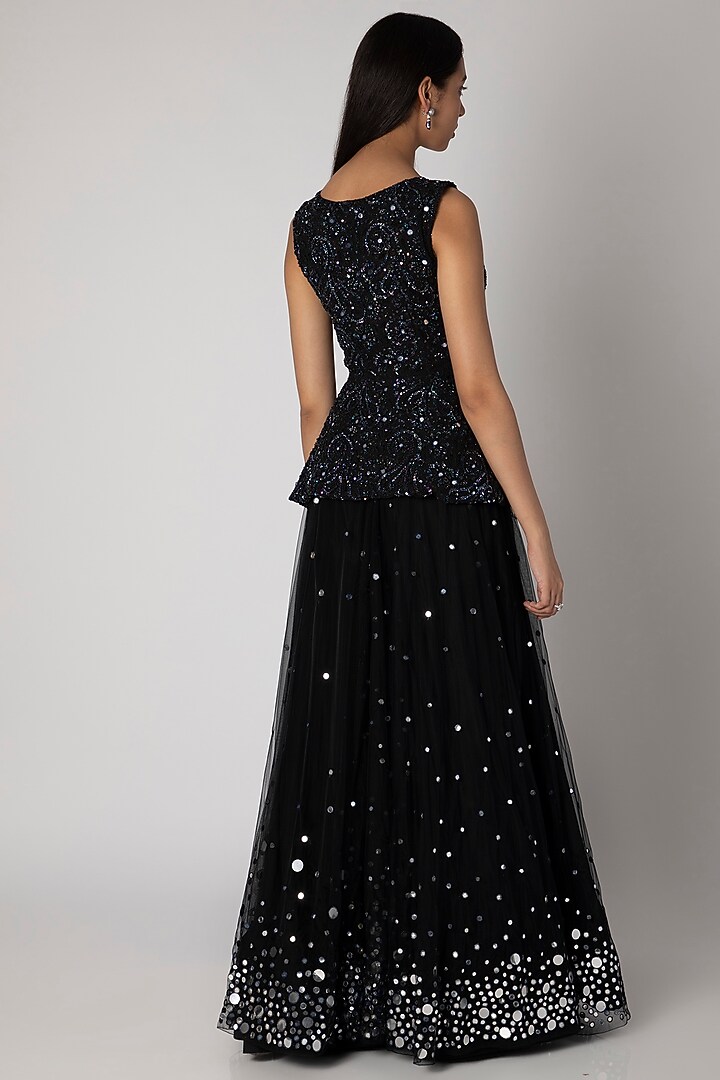 Black Embroidered Peplum Jacket With Palazzo Pants by Rebecca Dewan at Pernia's Pop Up Shop