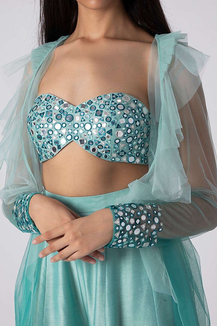 Powder Blue Embroidered Jacket Set by Rebecca Dewan at Pernia's Pop Up Shop
