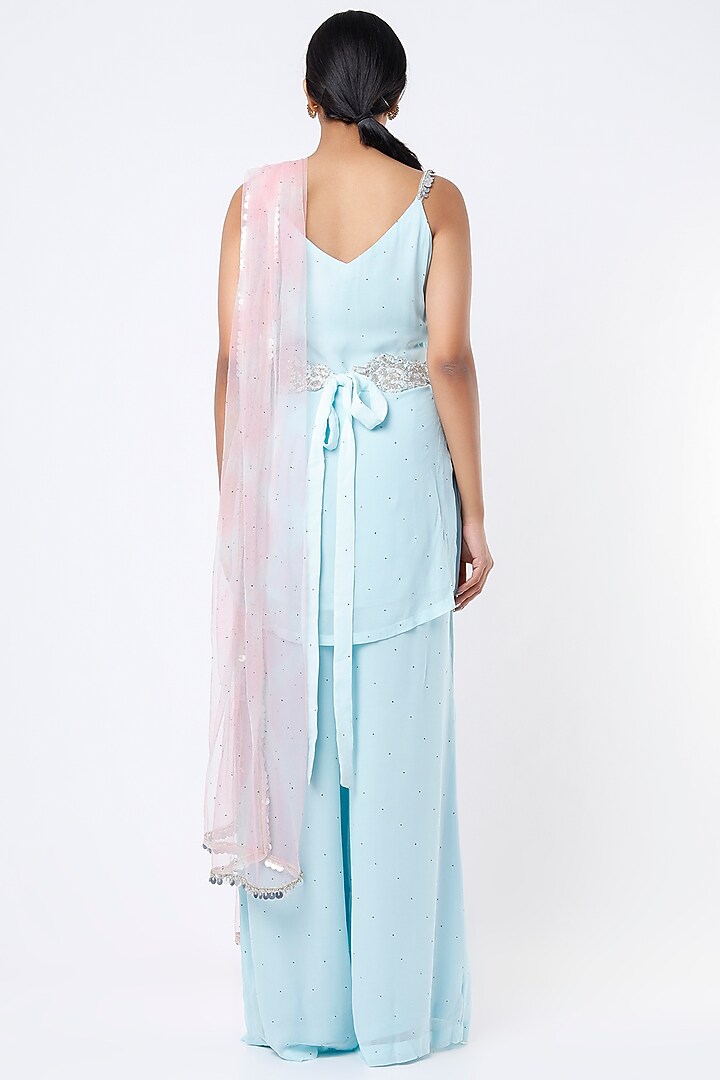 Sky Blue Embroidered Kurta Set by Rebecca Dewan at Pernia's Pop Up Shop
