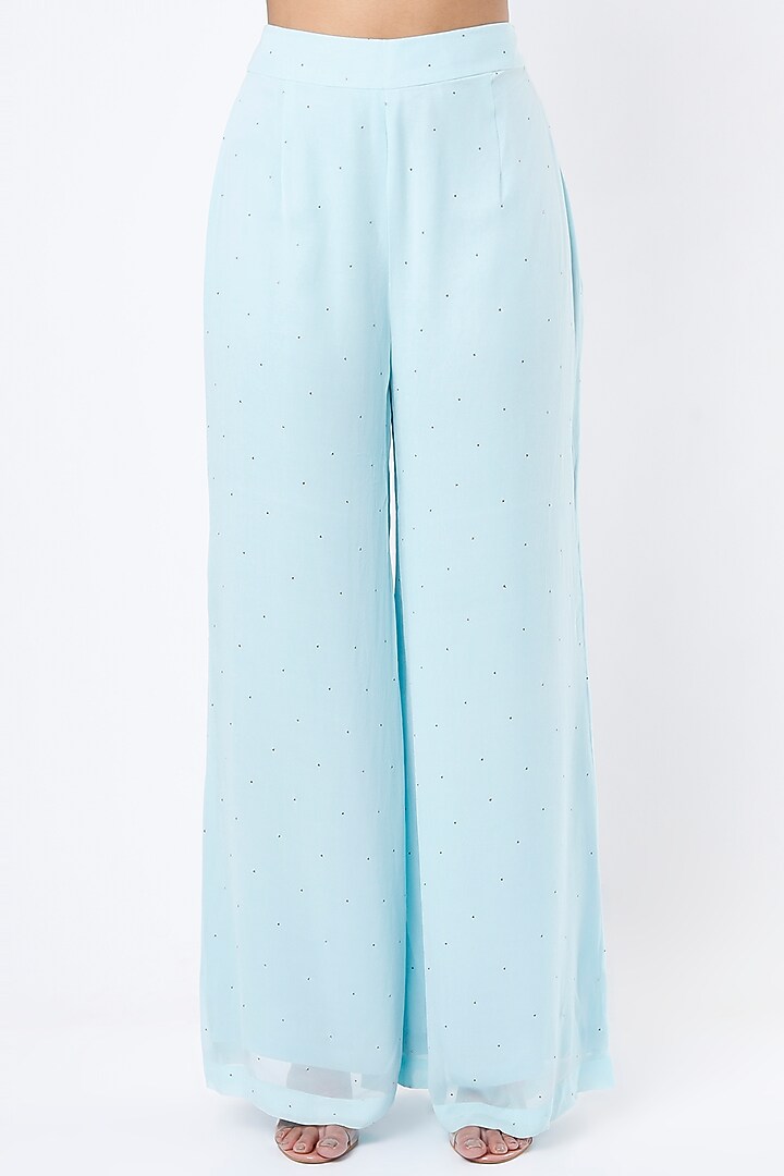 Sky Blue Embroidered Kurta Set by Rebecca Dewan at Pernia's Pop Up Shop