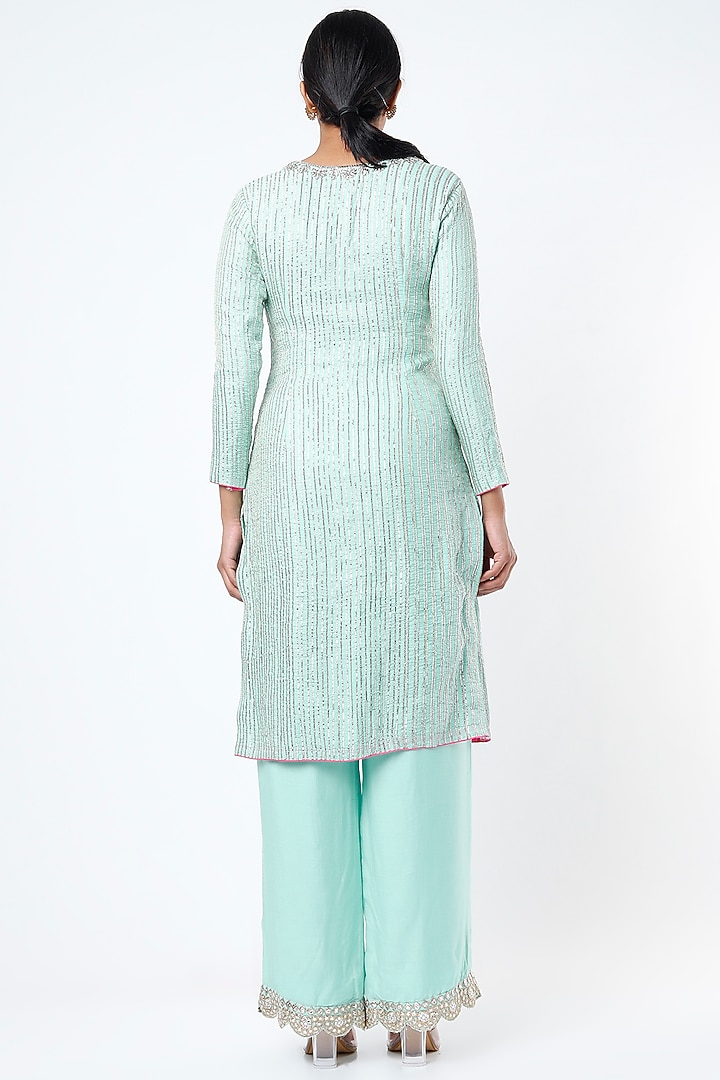 Chalk Blue Embroidered Kurta Set by Rebecca Dewan at Pernia's Pop Up Shop