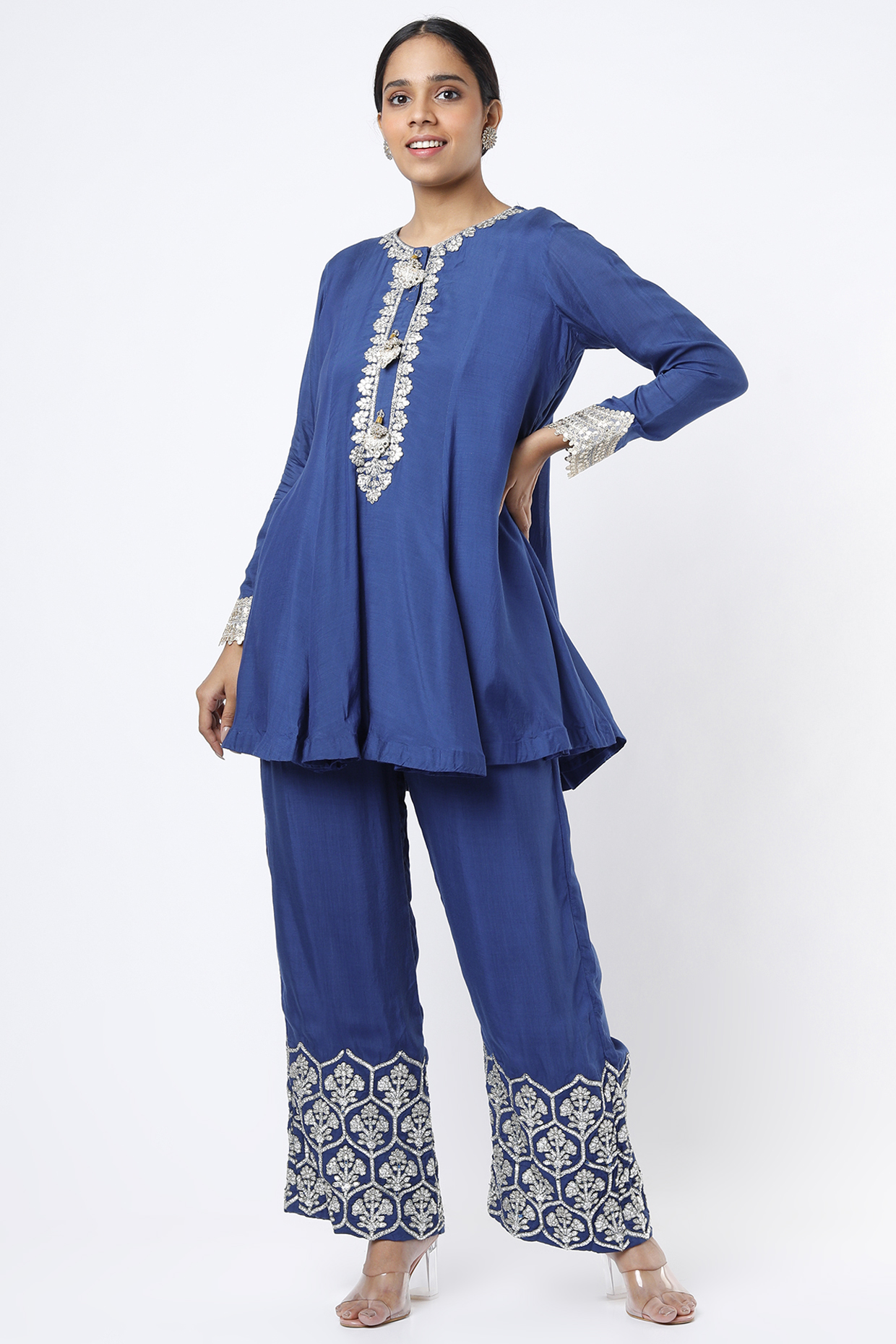 Cobalt Blue Embroidered Pant Set by Rebecca Dewan