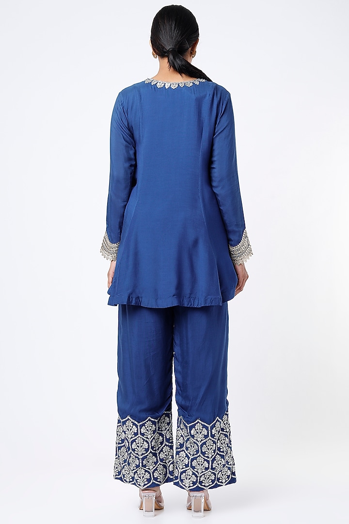Cobalt Blue Embroidered Pant Set by Rebecca Dewan at Pernia's Pop Up Shop