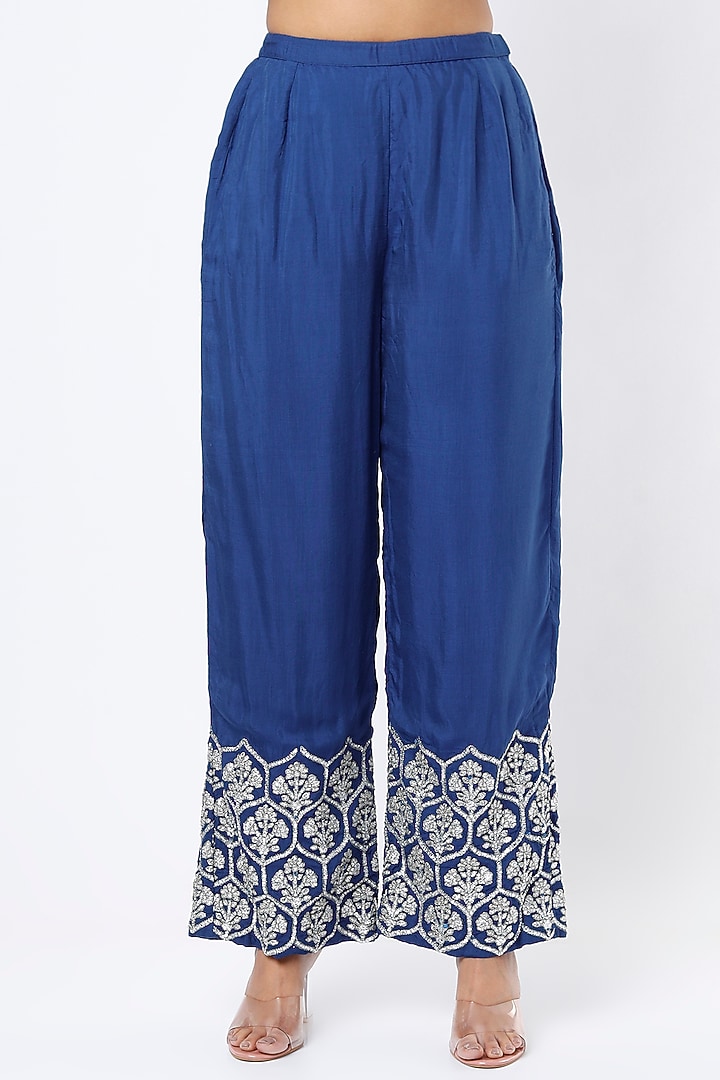 Cobalt Blue Embroidered Pant Set by Rebecca Dewan at Pernia's Pop Up Shop