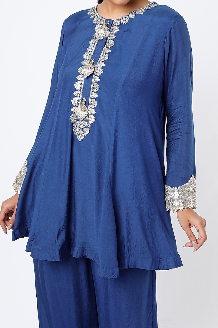 Cobalt Blue Embroidered Pant Set by Rebecca Dewan at Pernia's Pop Up Shop