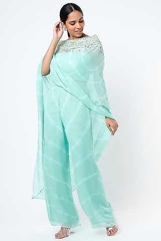 Ice Blue Embroidered Kurta Set by Rebecca Dewan
