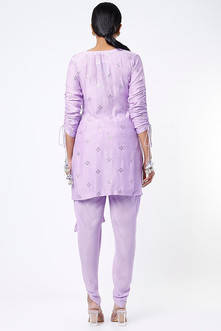 Lilac Mulmul Satin Dhoti Set by Rebecca Dewan at Pernia's Pop Up Shop
