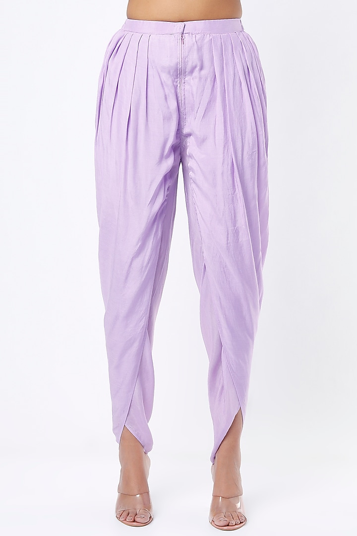 Lilac Mulmul Satin Dhoti Set by Rebecca Dewan at Pernia's Pop Up Shop