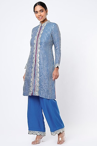 Alaskan Blue Embroidered Kurta Set by Rebecca Dewan