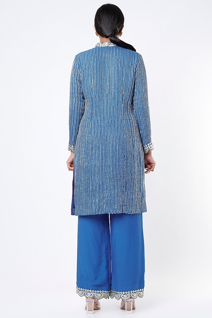 Alaskan Blue Embroidered Kurta Set by Rebecca Dewan at Pernia's Pop Up Shop