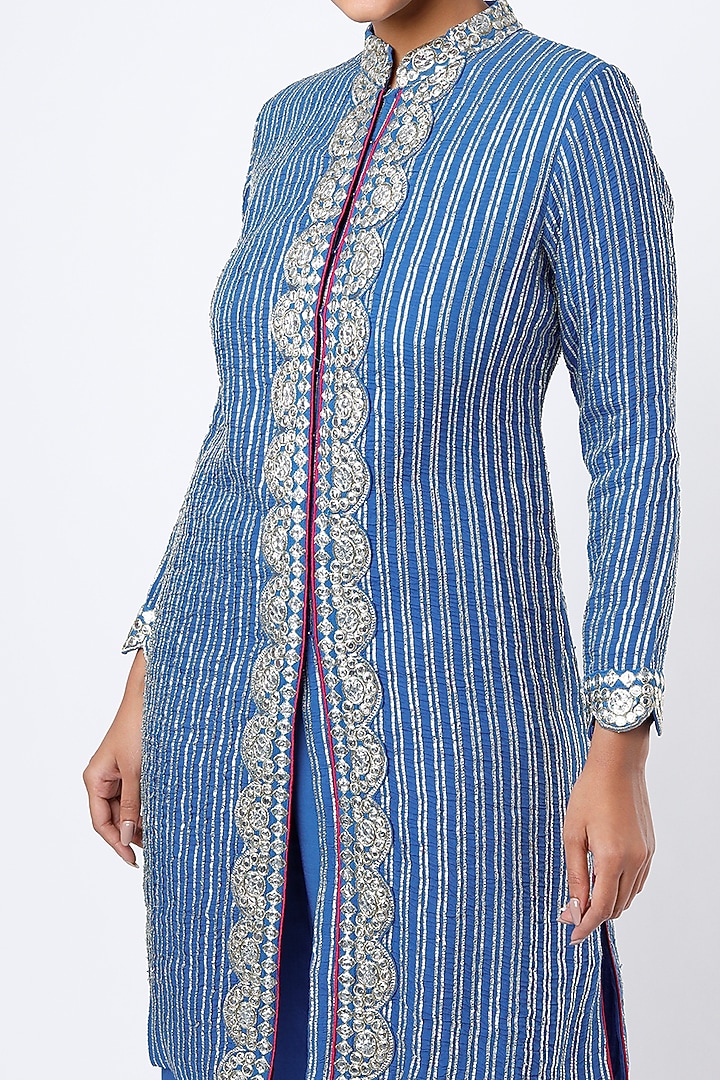 Alaskan Blue Embroidered Kurta Set by Rebecca Dewan at Pernia's Pop Up Shop