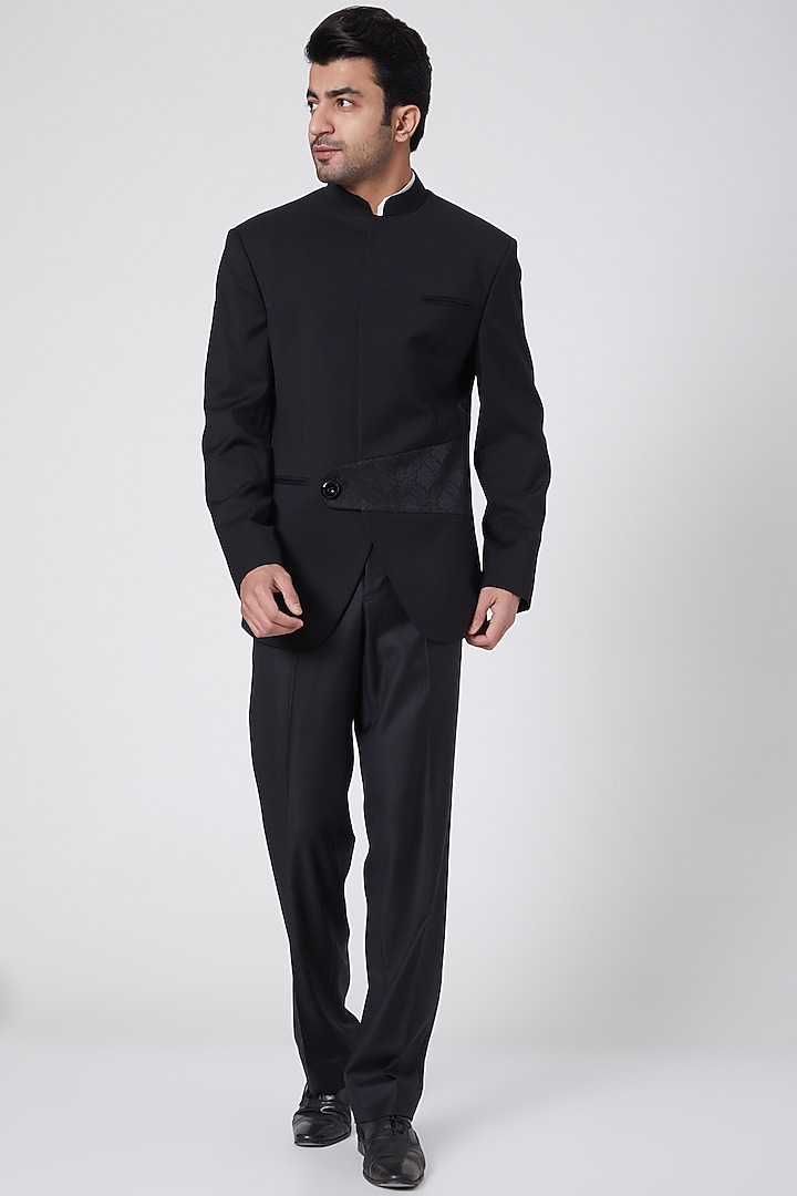 Black Groom Bandhgala Suit Set by Ravi Bajaj at Pernia's Pop Up Shop