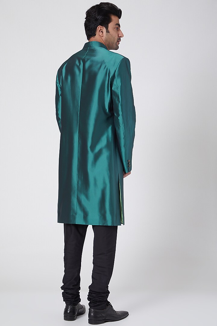 Emerald Green Achkan Groom Sherwani by Ravi Bajaj at Pernia's Pop Up Shop