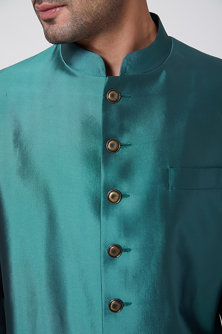 Emerald Green Achkan Groom Sherwani by Ravi Bajaj at Pernia's Pop Up Shop