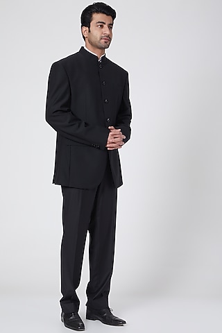 Black Bandhgala Suit With Pants by Ravi Bajaj
