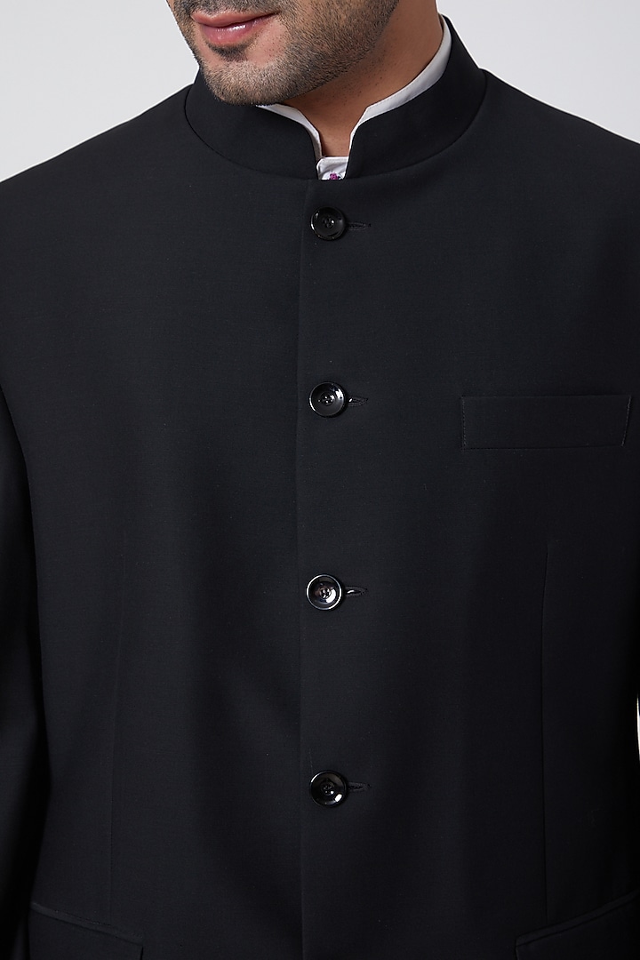Black Groom Bandhgala Suit With Pants by Ravi Bajaj at Pernia's Pop Up Shop