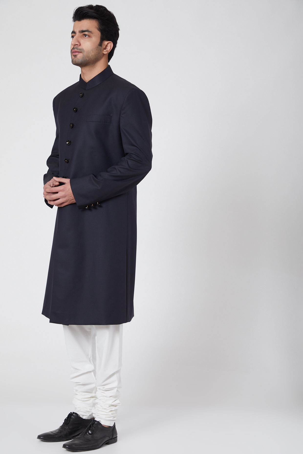 Black Achkan Sherwani by Ravi Bajaj