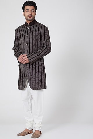 Brown Floral Bandhgala Jacket by Ravi Bajaj