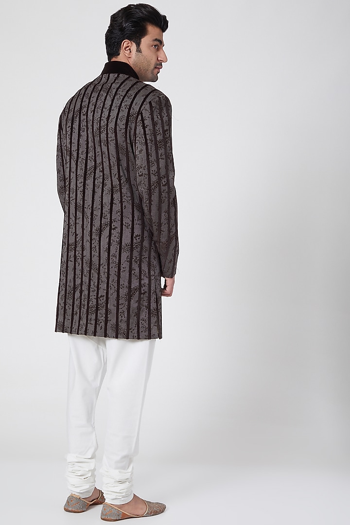 Brown Floral Groom Bandhgala Jacket by Ravi Bajaj at Pernia's Pop Up Shop