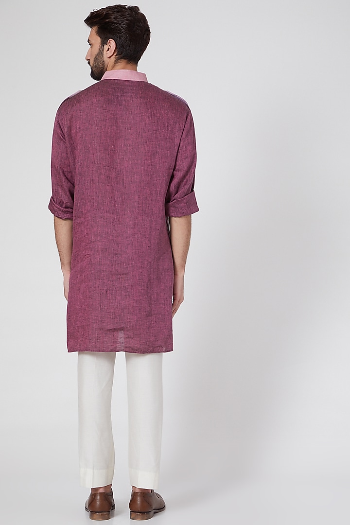 Purple Short Linen Kurta by Ravi Bajaj at Pernia's Pop Up Shop
