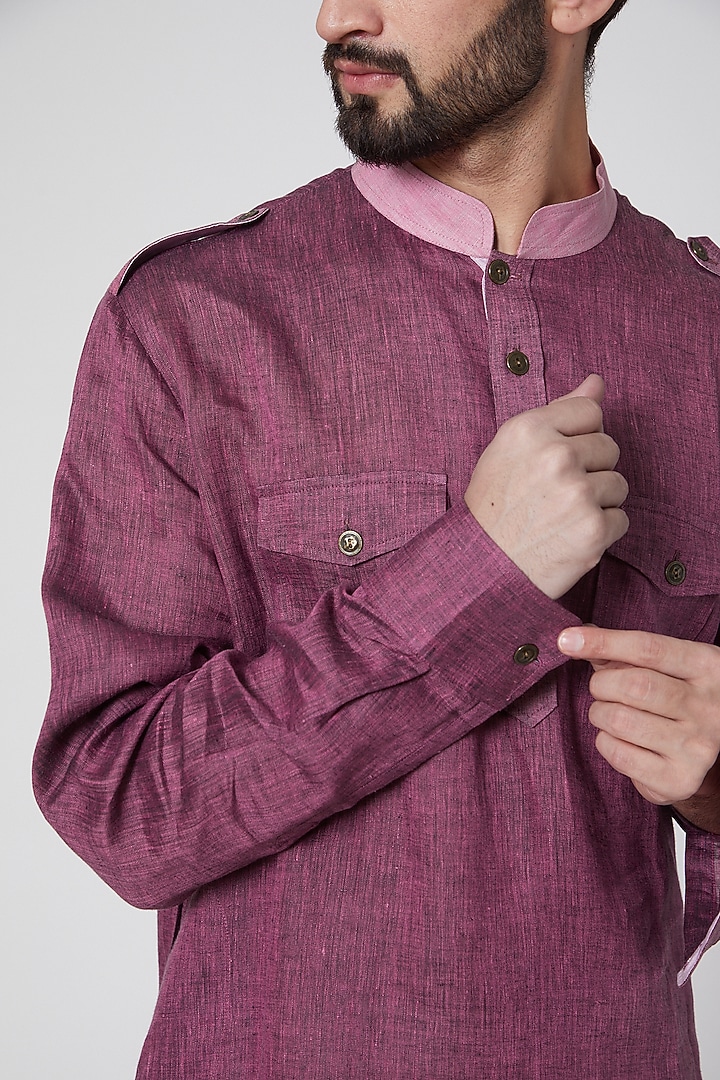 Purple Short Linen Kurta by Ravi Bajaj at Pernia's Pop Up Shop
