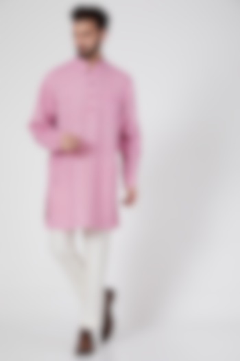 Pink Short Kurta With Fringes by Ravi Bajaj