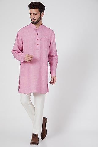 Pink Short Kurta With Fringes by Ravi Bajaj