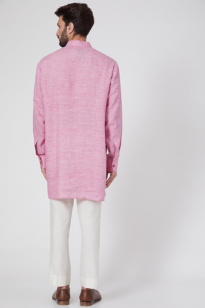 Pink Short Kurta With Fringes by Ravi Bajaj at Pernia's Pop Up Shop