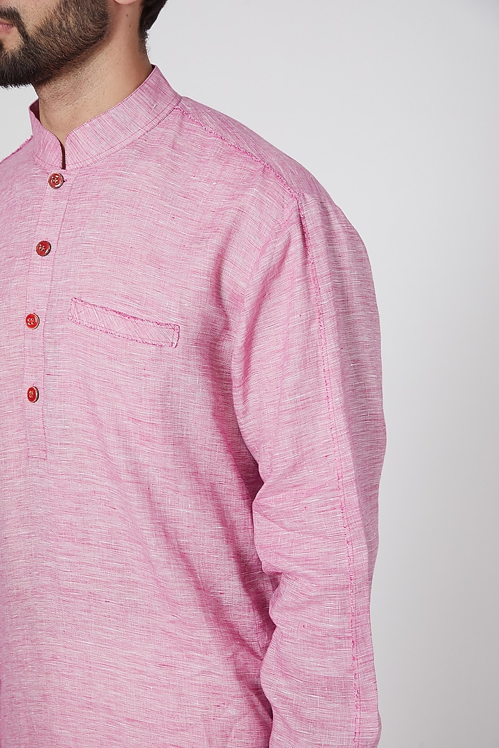 Pink Short Kurta With Fringes by Ravi Bajaj at Pernia's Pop Up Shop