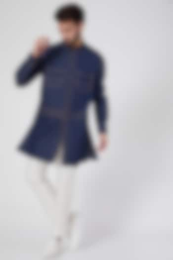 Cobalt Blue Denim Kurta by Ravi Bajaj