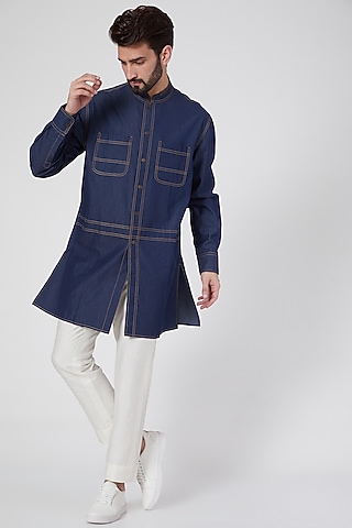 Cobalt Blue Denim Kurta by Ravi Bajaj